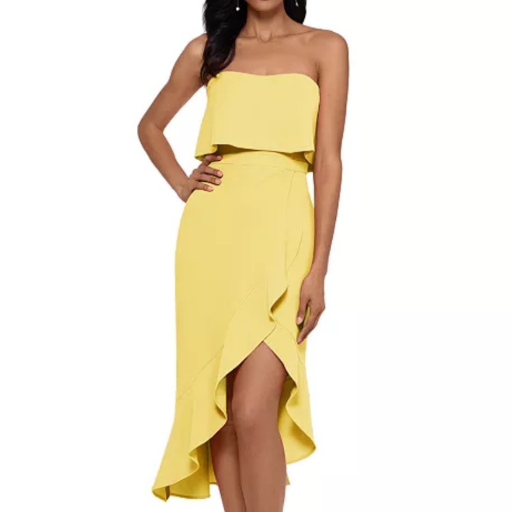 New XSCAPE Petite Ruffled High-Low Strapless Dress Size 4P